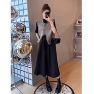 妃莉杋（FeiLiFan）秋季法式連衣裙女裝套裝2025新款秋裝女時(shí)尚氣質(zhì)小香風(fēng)馬甲長(zhǎng)裙子 灰色馬甲+黑色連衣裙 XL （建議118-135斤）