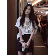 風(fēng)采兔100%棉字母印花寬松T恤女2024夏季新款圓領(lǐng)套頭短袖上衣 白色 M