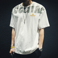 嘉瑞泰短袖t恤男寬松純棉半袖男士半截袖中袖打底體恤衫圓領(lǐng)大碼胖潮牌 白色 L （體重130-145斤）