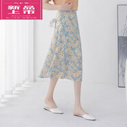 皮爾卡丹（pierre cardin）冰絲雪紡半身裙女碎花年新款a字裙顯瘦高腰印花中長裙小雛菊花裙 藍(lán)色雛菊 【后松緊腰】 L 建議【100-112斤】