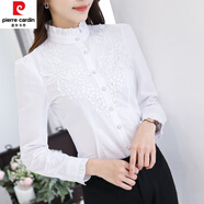 皮爾卡丹（pierre cardin）保暖襯衣女白襯衫女長(cháng)袖棉2025新款韓版時(shí)尚上衣立領(lǐng)花邊 白色(不加絨) XL