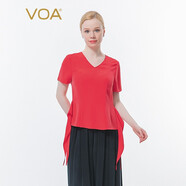 VOA真絲重磅30姆米夢(mèng)想紅V領(lǐng)短袖純色簡(jiǎn)約燕尾百搭桑蠶絲T恤 BE670 夢(mèng)想紅（H06） XL