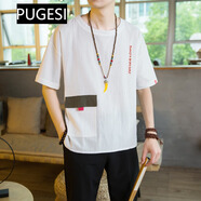 普戈斯2024夏季新款潮牌亞麻短袖t恤男寬松大碼胖子棉麻半袖潮流中國風(fēng) T30 - 白色 L