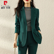 皮爾卡丹（pierre cardin）咖色西裝外套女2024春秋新款韓版休閑氣質(zhì)高級(jí)感炸街時(shí)尚西服套裝 綠色西裝 L 建議115斤內(nèi)