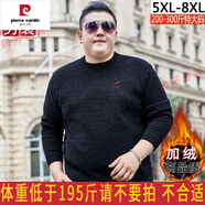 皮爾卡丹加肥加大羊毛絨衫毛衣男雪尼爾加絨圓領(lǐng)刺繡胖子男裝大碼大肚子 黑色 A加絨 7XL 適合245-270斤