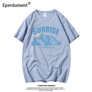 Eperdument大碼純棉短袖t恤女寬松ins潮原宿風(fēng)半袖chic復(fù)古港味上衣 霧霾藍(lán)日出 M