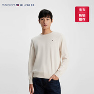 TOMMY HILFIGER【柔軟純棉】25秋冬男撞色條紋學(xué)院風(fēng)針織衫/情侶款純色毛衣 【簡約合身毛衣】天幕白8P0 2XL （推薦：180-200斤）