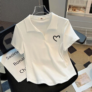 妃麗慕尚大碼女裝polo領(lǐng)短袖t恤女夏季200斤胖mm時尚刺繡寬松顯瘦遮肉上衣 142白色 M 建議80-100斤