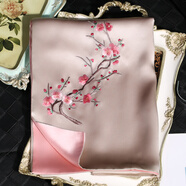吳蠶里 真絲絲巾女士手工蘇繡梅花送媽媽外搭旗袍披肩刺繡圍巾禮盒裝 憶梅-裸粉