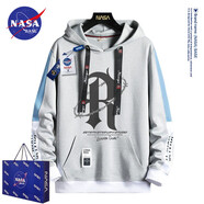 NASA BASE官方潮牌聯(lián)名連帽衛(wèi)衣男女款秋冬季ins青少年情侶加絨上衣打底衫 LM-1704-灰色 XL（建議125-140斤）