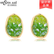 KRISTEN JUDI綠色耳環(huán)女s925銀針輕奢耳飾品氣質(zhì)耳釘橢圓幾何合成水晶生日禮物 送女友老婆閨蜜生日禮物禮盒包裝