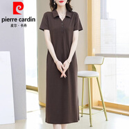 皮爾卡丹（pierre cardin）純棉t恤裙女夏季長款過膝寬松休閑大l碼領(lǐng)連衣裙顯瘦洋氣翻領(lǐng)針織 咖啡色 8906款 POLO領(lǐng)帶紐扣 L 110-120斤