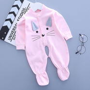 黃卷卷嬰兒衣服連體衣連腳小寶寶包腳純棉長(cháng)袖彩棉襪褲套裝新生兒帶腳連 小貓咪粉色 52碼#建議6-10斤