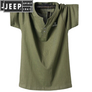 JEEP SPIRIT/吉普夏季新款男士加肥加大碼短袖T恤男裝寬松純棉v領肥佬半袖胖 軍綠 4XL(建議210-230斤)