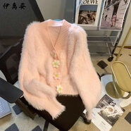 伊離姿毛衣針織外套女秋冬溫柔風(fēng)立體花朵毛衣軟軟糯糯的上衣可愛毛衣 粉色 L 建議105-115斤