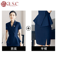 艾尚臣職業(yè)套裝女士小個(gè)子西服夏季西裝職業(yè)裝時(shí)尚工裝薄款氣質(zhì)工作服 藏青西裝+半裙 L