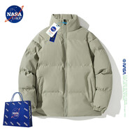 NASA LIKE官方棉服男冬季純色休閑男士棉衣加厚保暖羽休閑絨服外套面包服襖 綠色 XL（建議130-146斤）