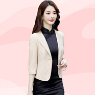 楚馨小西裝短外套女2026春秋季新款女裝休閑修身小個(gè)子時(shí)尚職業(yè)裝西服 杏色七分袖 XL (100斤-110斤)