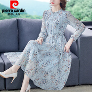 皮爾卡丹未風(fēng)碎花雪紡長(cháng)袖連衣裙女夏2026年新款長(cháng)款春秋長(cháng)裙氣質(zhì)裙子 淺藍色 L
