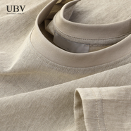 UBV高端輕薄仿亞麻短袖T恤男士2024春夏季新款棉麻料冰絲虎頭打底衫 杏色（純色版) 3XL （建議160-175斤）
