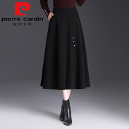 皮爾卡丹（pierre cardin）毛呢半身裙女秋冬長裙子2025新中式高腰半裙顯瘦傘裙大擺a字裙 黑色 秋冬毛呢今年流行的輕奢品 XL 115-130斤
