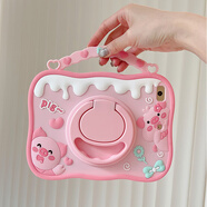 啟臣 適用iPad11保護套2025款ipadair11保護殼帶筆槽mini7卡通防摔pro11平板電腦10代硅膠10.2平板套 360手提式粉色豬豬筆槽款 2017/18款iPad air1-9.7