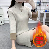 品彩秋季長袖針織連衣裙女長裙修身打底裙過膝氣質(zhì)長裙 P128Z4156