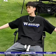WASSUP UOSNE官方原創(chuàng)設(shè)計(jì)短袖t恤男女情侶款百搭夏季寬松印花字母純棉國潮 經(jīng)典雙疊-黑色 L（建議120斤左右）