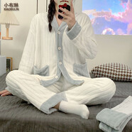 小布琳 珊瑚絨睡衣女加絨加厚秋冬季韓版甜美學(xué)生毛絨絨女士開(kāi)衫家居服 180#米白色 XL