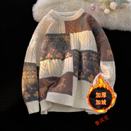 魯賓克毛衣男秋冬季加厚寬松套頭圓領(lǐng)針織衫加絨毛線(xiàn)衣外套保暖打底衫男 A316杏色圓領(lǐng)加絨 XL (建議體重130-140斤)