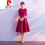 皮爾卡丹結(jié)婚敬酒服新娘晚禮服平時可穿2021酒紅色孕婦連衣裙小個子女針織 酒紅色 M