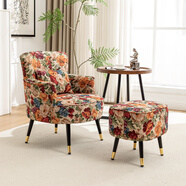 胖東來(lái)同款美式單人沙發(fā)輕奢椅布藝老虎凳復古客廳陽(yáng)臺休閑椅子臥 三件套【沙發(fā)椅+腳蹬+圓幾】:顏