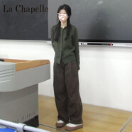 拉夏貝爾（La Chapelle）慵懶風麻花開衫毛衣外套秋裝女2024感綠色外搭針織上衣 純100自動發(fā)熱【橄欖綠】 純100自動發(fā)熱40/45kg/S