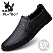 花花公子（PLAYBOY PHYSICAL）皮鞋男斷碼男式真皮透氣商務休閑鞋一腳蹬懶人駕車鞋 黑色8301 40