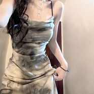妙奕嘉吊帶連衣裙新中式純欲女裙子夏天夏季新款顯瘦氣質(zhì)長(cháng)裙海邊沙灘裙 水墨畫(huà)吊帶連衣裙【扎染灰】 L 【建議108-120斤】