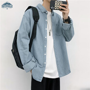 頂峰保羅（Dingfengbaoluo）牛仔長袖襯衫男士春秋季港風(fēng)痞帥休閑寬松冬天襯衣外套CS1淺藍(lán)XL