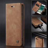 ROMSION iphone8plus手機殼SE2保護6plus翻蓋皮套蘋果7全包ip8防摔8pul 蘋果7plus/8plus【淺棕配鋼化膜】