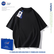 NASA GISS重磅260g纯棉短袖t恤男纯色圆领厚实不透纯白打底衫男女体恤上衣 黑色 M体重110-130斤
