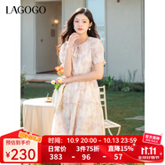 LAGOGO荷葉邊多巴胺暈染連衣裙女拉谷谷2025年春夏新款印花裙子 混色 L