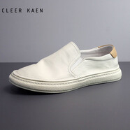 CLEER KAEN品牌男鞋春季新款真皮百搭樂(lè )福鞋男透氣小白鞋套腳懶人休閑皮鞋男 米白色 39 皮鞋碼