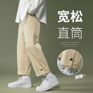 軒萊雅 休閑褲男生春夏季潮流百搭運動ins寬松韓版學(xué)生卡通直筒工裝褲子  K02【卡其色】 XL