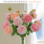 迷.妝牡丹仿真花絹花室內假花干花玫瑰花花束餐桌花擺設客廳裝飾花擺件 牡丹2粉紅+2奶粉+2香檳