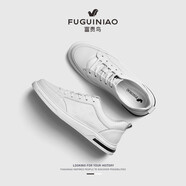 富貴鳥(niǎo)休閑鞋男鞋秋季白色板鞋百搭小白鞋系帶潮流皮面鞋子男QC 米白FG48220115 42