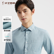 才子（TRIES）【易打理】襯衫男長(cháng)袖秋易打理商務(wù)輕正裝長(cháng)絨棉休閑白色襯衣 淺綠色 5XL 44(185/108A)