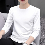 HXZH輕奢男裝 長袖t恤男圓領(lǐng)春秋時(shí)尚休閑體恤純色百搭打底衫上衣潮流 白色 L (115-130斤)