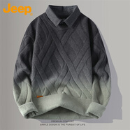 吉普（JEEP）毛衣男秋冬季襯衫領(lǐng)針織衫男士保暖上衣男裝打底衫 綠色 3XL 