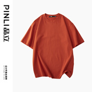 品立（PINLI）T恤男短袖100%純棉休閑打底衫純色圓領(lǐng)男士半袖體恤上衣 磚紅 L 175