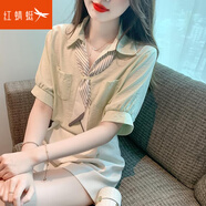 紅蜻蜓減齡短袖襯衫女士2025夏季Polo小衫新款爆款洋氣漂亮別致雪紡上衣 綠色短袖 S 【90斤以下】