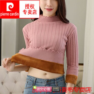 皮爾卡丹（pierre cardin）秋冬加絨毛衣女加厚套頭半高領(lǐng)修身針織衫打底衫保暖衣服淑女上衣 粉色加絨加厚 S 80-90斤