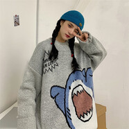 柯菲沃毛衣男慵懶風(fēng)卡通動(dòng)漫針織衫毛衣男加厚情侶裝個(gè)性街頭痞帥針織衫 魔王-810圓.領(lǐng)淺灰色 XL